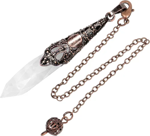 Vista 8 de Rockcloud Péndulo de Piedra de Cristal Natural para Radiestesia Péndulo de Punta de Cristal de Chakra Colgante para Adivinación Kit de Meditación