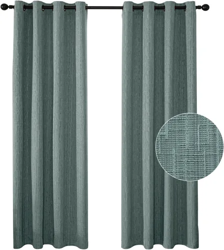 Vista 23 de Cortinas de lino jacquard de 63 pulgadas de largo, 2 paneles, cortinas gruesas de lino sintético mezclado, cortinas texturizadas de arpillera