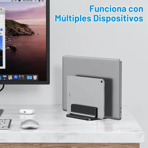 Vista 8 de OMOTON Soporte vertical para computadora portátil [versión doble actualizada], soporte de escritorio de aluminio para Mac Book con base ajustable