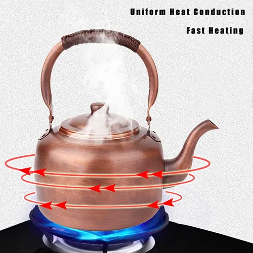 Vista 2 de QQXX Tetera silbante, tetera de cobre prémium para estufa, tetera rústica con mango ergonómico, funciona para todas las estufas
