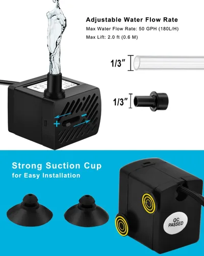 Vista 5 de PULACO 50GPH 3W Mini bomba de agua sumergible para acuarios, peceras, estanque, fuente, hidroponía