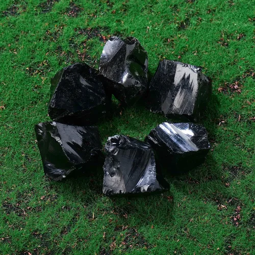 Vista 4 de Apengshi Cristales Crudos de Obsidiana Negra 2PCS Piedras Naturales Rugosas Cristales de Curación y Piedras DIY Piedras Crudas para Meditación