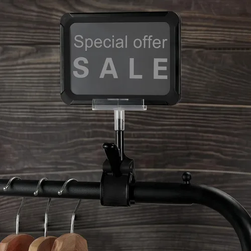 Vista 5 de Mlici Soporte acrílico para letreros con abrazadera, clips de exhibición de doble cabeza de 6 x 9 pulgadas con protector de tarjeta de PVC, clip