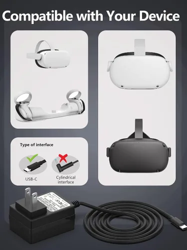 Vista 3 de Cable de carga USB C VR para Meta Oculus Quest 2 Quest 1 Muelle de carga Quest 2 Auriculares de realidad virtual Quest 2 Link Tipo C Cable de carga