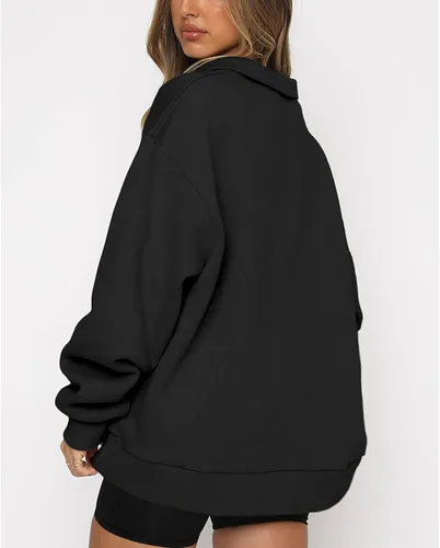 Vista 3 de ANGGREK Sudadera para mujer de gran tamaño, media cremallera, sudadera de manga larga, sudadera con capucha, suéter para adolescentes y niñas, ropa
