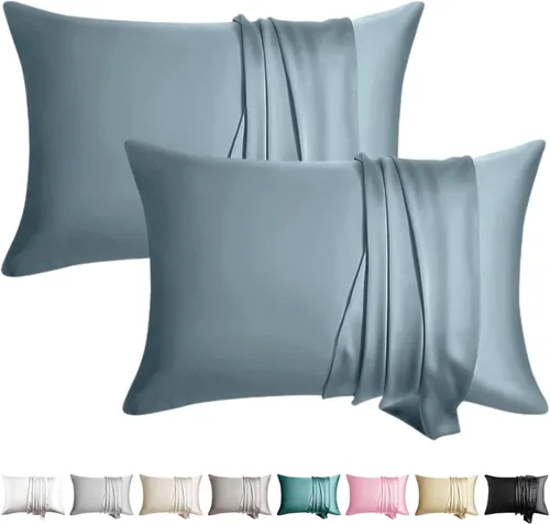 Vista 24 de Juego de 2 fundas de almohada de seda 100% de tamaño estándar, fundas de almohada de seda de morera para cabello y piel, juego de 2, seda de la más