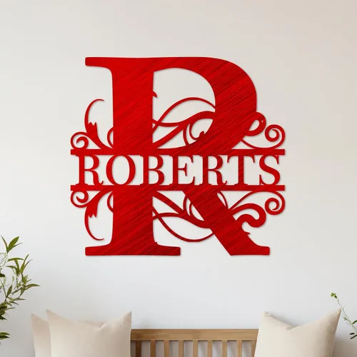 Vista 8 de Letrero de metal personalizado con nombre Arte de pared de metal Decoración de pared con monograma de letra dividida Regalo de boda