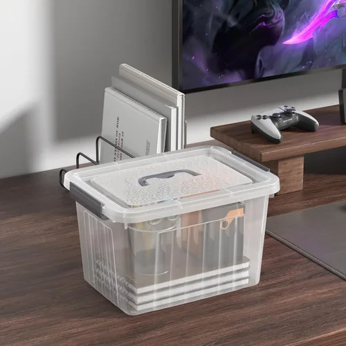 Vista 5 de Caja de almacenamiento transparente pequeña de 3.5 cuartos de galón con asa, pequeños contenedores de plástico con tapas, 6 paquetes