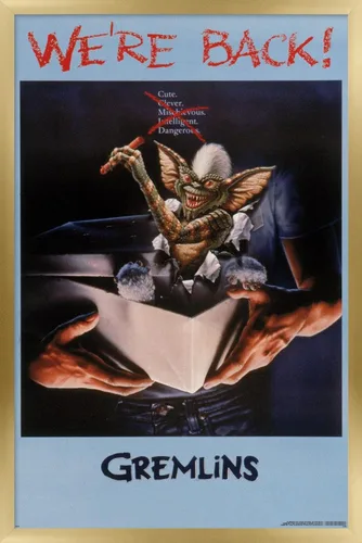 Vista 14 de Gremlins - Póster de pared con texto en inglés «We're Back», 22.4 pulgadas de largo x 14.7 pulgadas de ancho, versión enmarcada de madera de granero
