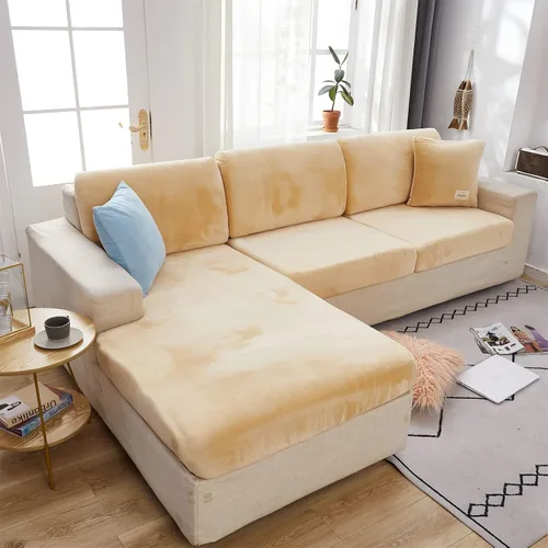 Vista 6 de OKYUK Fundas para sofá modular, universales, resistentes al desgaste, de terciopelo en forma de L, fundas de sofá separadas para sofá seccional Beige
