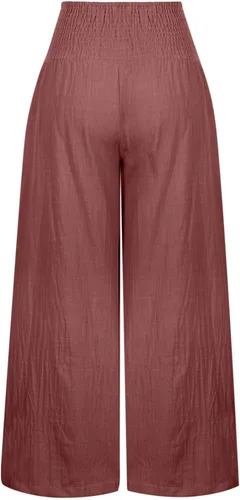 Vista 2 de PANOEGSN Palazzo - Pantalones para mujer, modernos y sólidos, de cintura alta, casuales, de pierna ancha, pantalones acampanados con bolsillos