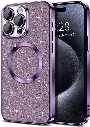 Vista 54 de Hython para iPhone 16 Funda con chispas brillantes, fundas transparentes magnéticas con protector de lente de cámara [Compatible con MagSafe]