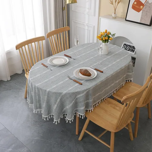 Vista 16 de Gernaice Mantel bordado de rayas rústicas con borlas cuadradas y pequeñas de algodón y lino, sin arrugas, lavable, para mesita de noche, café, Marrón