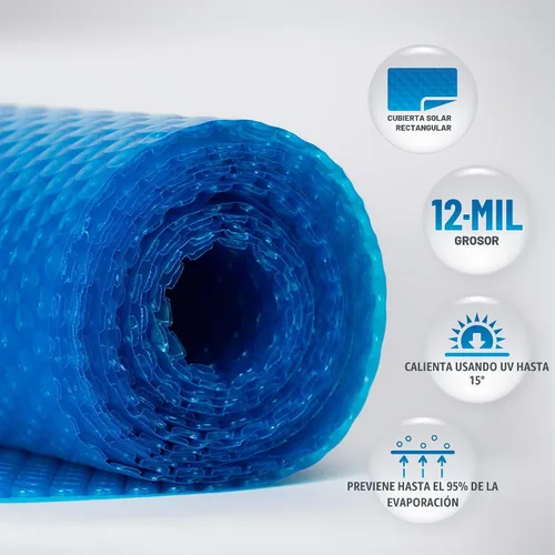 Vista 2 de Blue Wave Cubierta solar rectangular para piscina de 16 x 32 pies, color azul de 12 mil, cubierta solar para piscina sobre el suelo y piscina