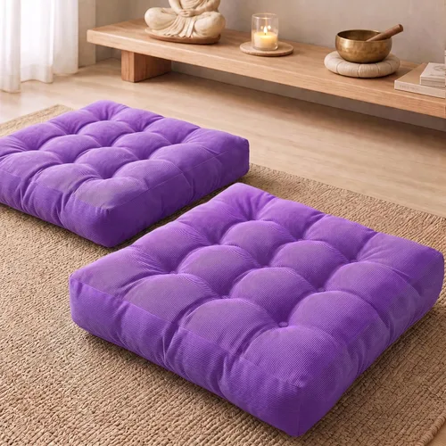 Vista 25 de Degrees of Comfort - Cojines redondos y grandes de pana y capitoné para el suelo, meditación y sala tatami, para adultos, gris, 22 pulgadas Redondo