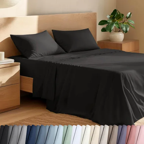 Vista 15 de Bare Home Juego de sábanas y fundas de almohada de 100 % algodón orgánico para cama individual, tejido percal vigoroso, ligero y transpirable