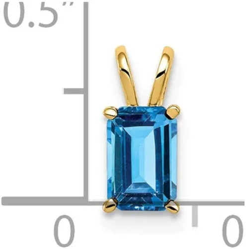 Vista 2 de Colgante de oro amarillo macizo de 14 k 0.236 x 0.157in con topacio azul de corte esmeralda