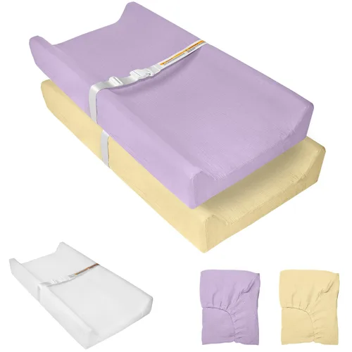 Vista 10 de Cambiador de muselina para bebé, paquete de 2 fundas de muselina de algodón suave y forro impermeable de espuma, almohadilla para mesa cambiadora