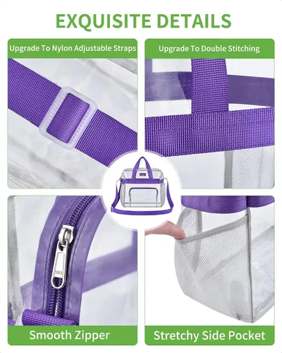 Vista 3 de MAY TREE Bolsa transparente para eventos en estadios de 12 x 6 x 12 pulgadas, bolsa de almuerzo transparente con correas reforzadas para trabajo