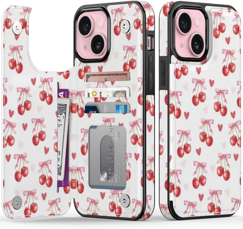 Vista 11 de FUNMIKO Funda tipo cartera para iPhone 15 con tarjetero + clip para efectivo, bloqueo RFID, protección contra caídas de grado militar y obras