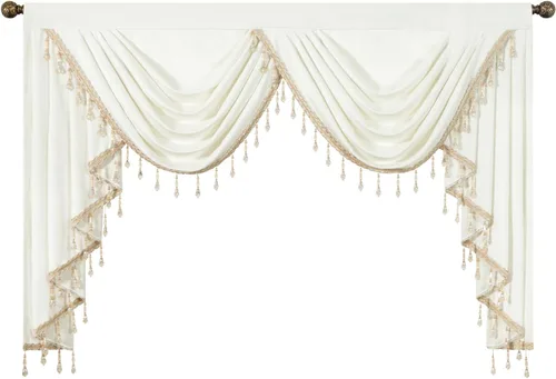 Vista 15 de VOGOL Cenefa de cortinas de terciopelo grueso para dormitorio, cenefas de cascada de lujo con aislamiento térmico dorado para sala de estar formal