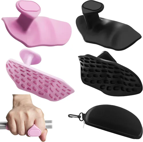 Vista 9 de Puños para levantamiento de pesas, guantes de entrenamiento ergonómicos para mujeres y hombres, agarres de goma para gimnasio sin dedos, agarres