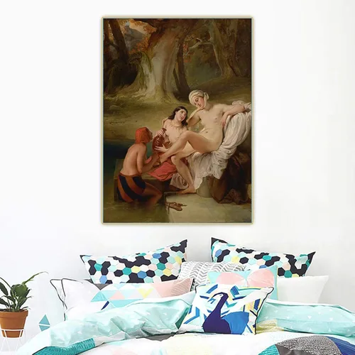 Vista 2 de Reproducciones de cuadro famosas, Francesco Hayez "Betsabé en su baño" Impresión en lienzo, cuadro de decoración de arte de pared de lienzo