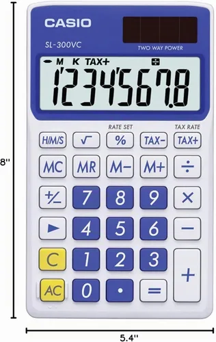 Vista 2 de Calculadora estándar Casio Inc. sl-300vc-pk, Azul Calculadora solar compacta de bolsillo para matemáticas básicas diarias en casa, escuela u