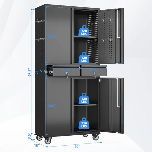 Vista 3 de Organizador de gabinete de almacenamiento de garaje de metal de 71 Negro