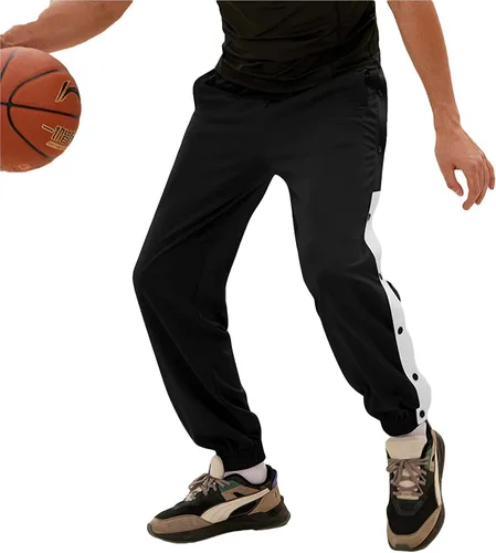 Vista 4 de Men's Tear Away Basketball Track Pants High Split Side Snap Cinch Bottoms Negro
