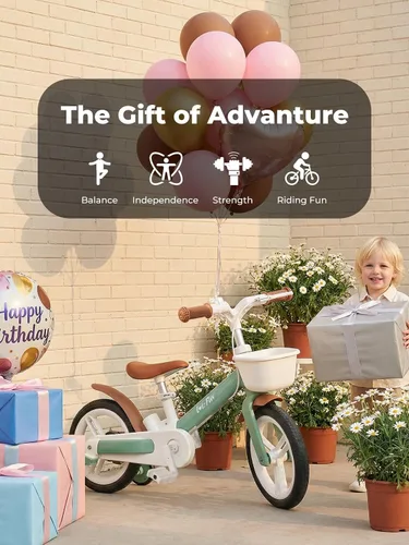 Vista 7 de Bicicleta de equilibrio 6 en 1 para niños pequeños con mango de empuje y Verde