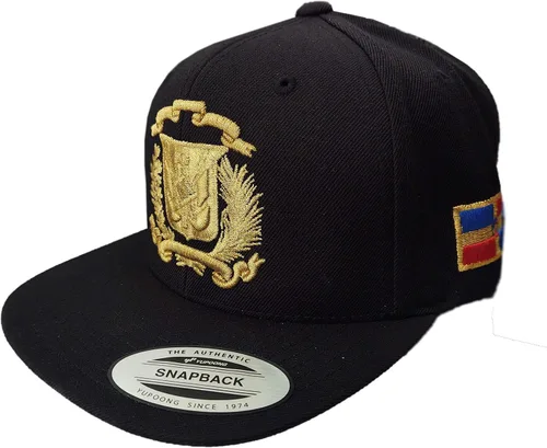 Vista 12 de Escudo bordado de República Dominicana y tapa trasera a presión de bandera Negro