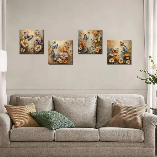 Vista 98 de Wall HDQ Arte de pared de flores para baño, dormitorio, sala de estar, decoración de pared azul y naranja, pintura floral, lienzo impreso, imagen