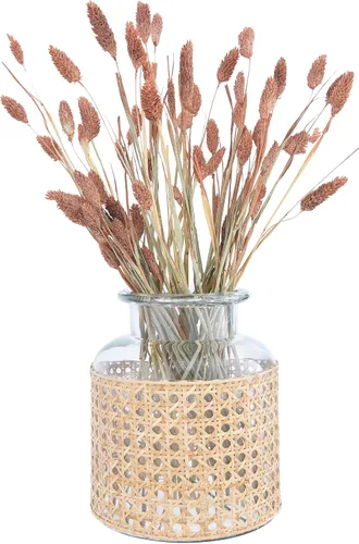 Vista 6 de Bloomingville Florero de vidrio de 20 cm de alto con manga decorativa de caña