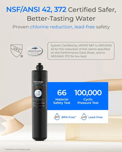 Vista 5 de Waterdrop RF15 Cartucho de filtro de repuesto para filtro de agua debajo del fregadero de 15UA/15UB/15UC, reduce PFOA/PFOS, PFAS, plomo, cloro, mal