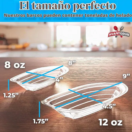Vista 5 de Super Fun - Botes divididos de plátano reciclables, 50 unidades. Los mejores cuencos de helado desechables largos de 12 onzas. Copas de plástico 340