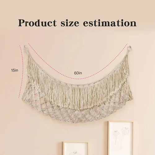 Vista 2 de Cotton Stuffed Animal Storage,Stuffed Animal Hammock,Boho Stuffed Animal Net for Bedroom(Cream-Colored) (Pack of 3)