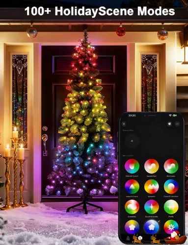 Vista 5 de echosari - Guirnalda de luces inteligentes de Navidad de 33 pies que cambian de color 100 LED Fairy Light with App, Music Sync RGB Built in Chip