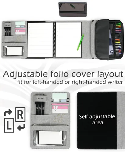 Vista 3 de Funda tipo folio compatible con el cuaderno de espiral Rocketbook construida con una bolsa de almacenamiento extraíble con cremallera de gran
