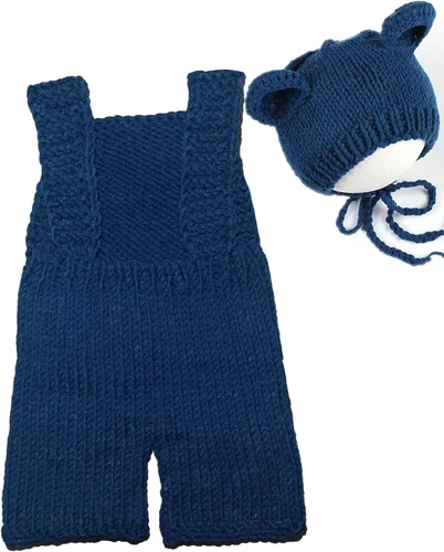 Vista 7 de Traje de oso de fotografía para recién nacido, traje de ganchillo para sesión de fotos de bebé, mameluco de punto para niño y niña