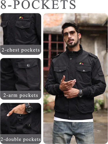 Vista 5 de TACVASEN - Chaquetas de algodón para hombre, estilo militar, con múltiples bolsillos