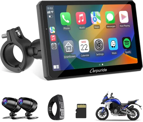 Vista 10 de Carpuride W502 motocicleta GPS inalámbrico portátil Carplay/Android Auto impermeable coche estéreo, 5 "IPS pantalla táctil con doble Bluetooth