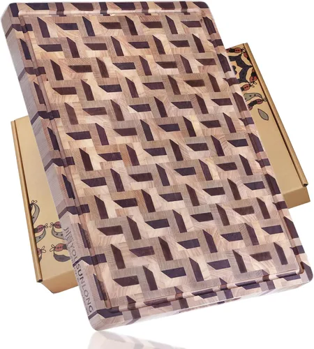 Vista 10 de YOUSUNLONG Cutting Board Large End Grain Acacia Wood Mixed With Oak - 1.5in Thick - 16''x13''Oversized Cutting Boards - Sustainable Kitchen Chopping