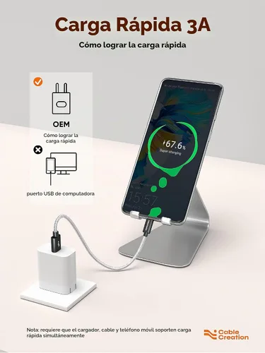 Vista 3 de CableCreation Cable corto USB a USB C de 6 pulgadas, carga rápida USB A a USB C, cable trenzado USB C macho a USB macho para banco de energía Negro