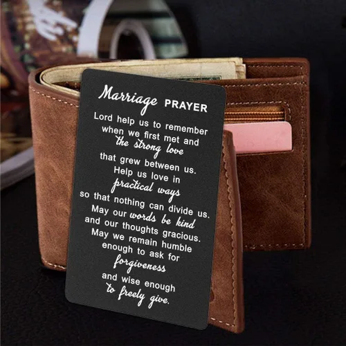 Vista 2 de Tarjeta de oración de matrimonio, tarjeta de aluminio grabada, boda perfecta para marido, cabe en la cartera