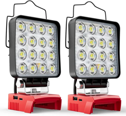 Vista 10 de LIVOWALNY Luces de Trabajo LED Compatibles con Batería Milwaukee de 18V, 100W 10000LM Luz de Inundación de 7" Portátil con Puerto de Carga USB
