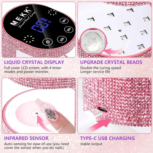 Vista 3 de MEKK Mini luz UV inalámbrica para uñas de gel – Mini lámpara de uñas LED UV recargable de 24 W con control táctil y sensor automático, pequeña