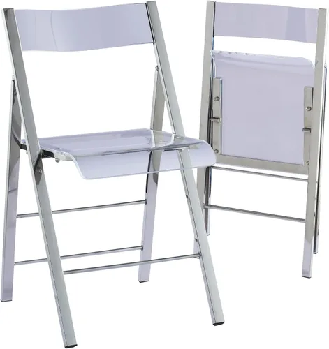 Vista 10 de Kasper Flex - Sillas plegables modernas de acrílico, silla plegable transparente Lucite con marco de acero cromado para interiores, exteriores