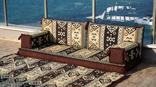 Vista 2 de arabicsofa Sofá de dos plazas marrón - Sofá oriental bajo con funda lavable - Juego modular árabe Majlis