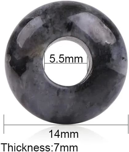 Vista 3 de JOE FOREMAN 10 piezas de piedra larvikita negra de 0.555 pulgadas (0.551 in), agujero grande, agujero grande, cuerda de paracaídas, cuentas